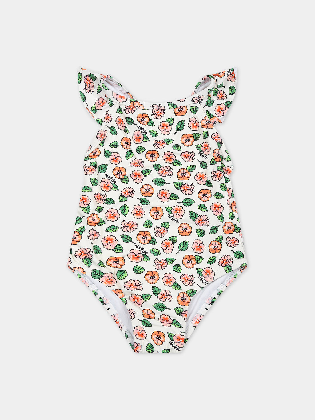 White swimwuit for baby girl with floral print